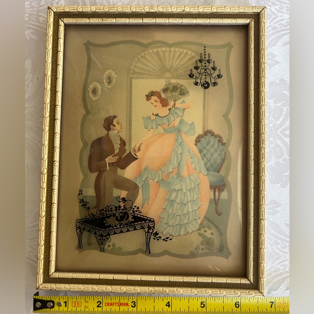 4 Vintage Curved Glass Framed Reverse Painted Silhouettes - Picture 6 of 9